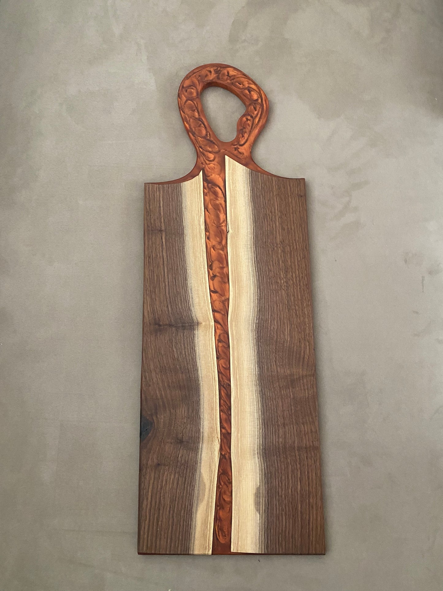 Live edge black walnut and red river epoxy charcuterie/display board - 10”X24”X3/4”