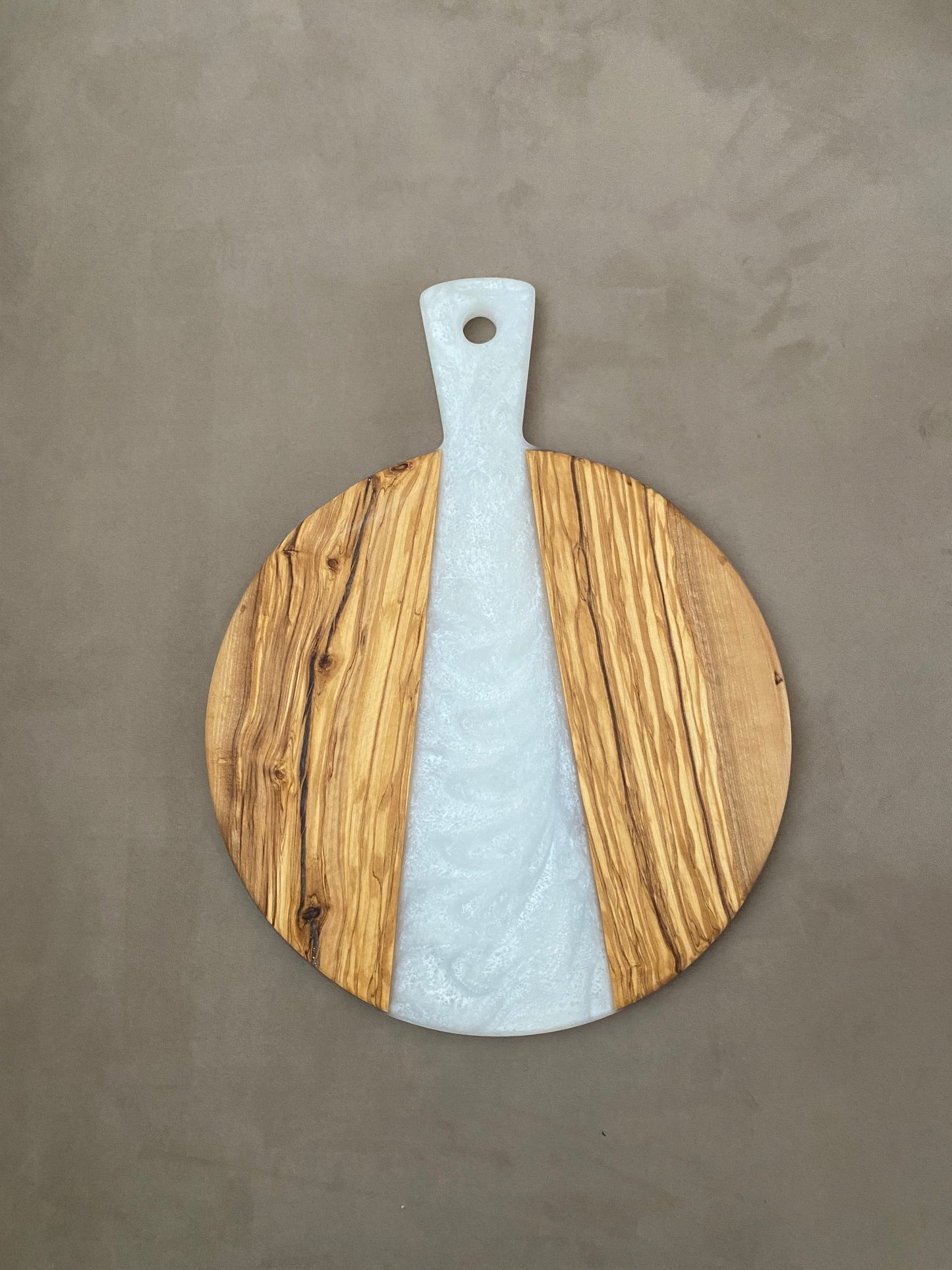 Olive wood and white river epoxy display board - 12”
