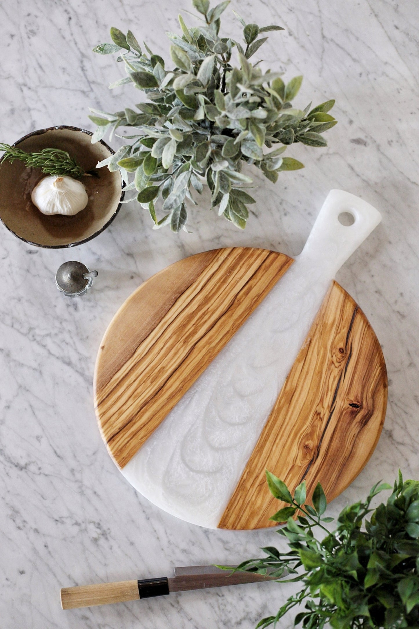 Olive wood and white river epoxy display board - 12”