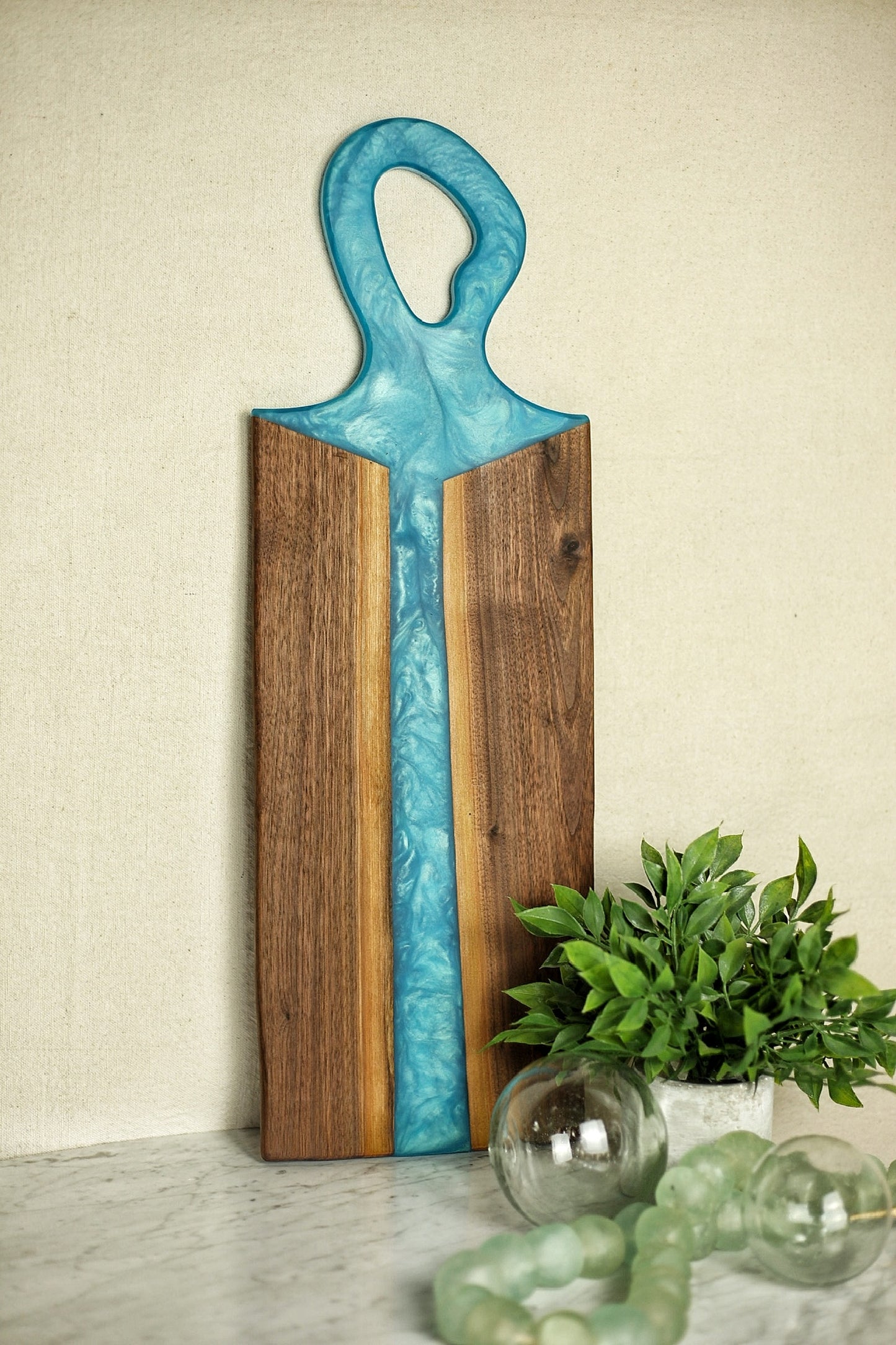 Live edge black walnut and teal river epoxy charcuterie board - 10”X24”