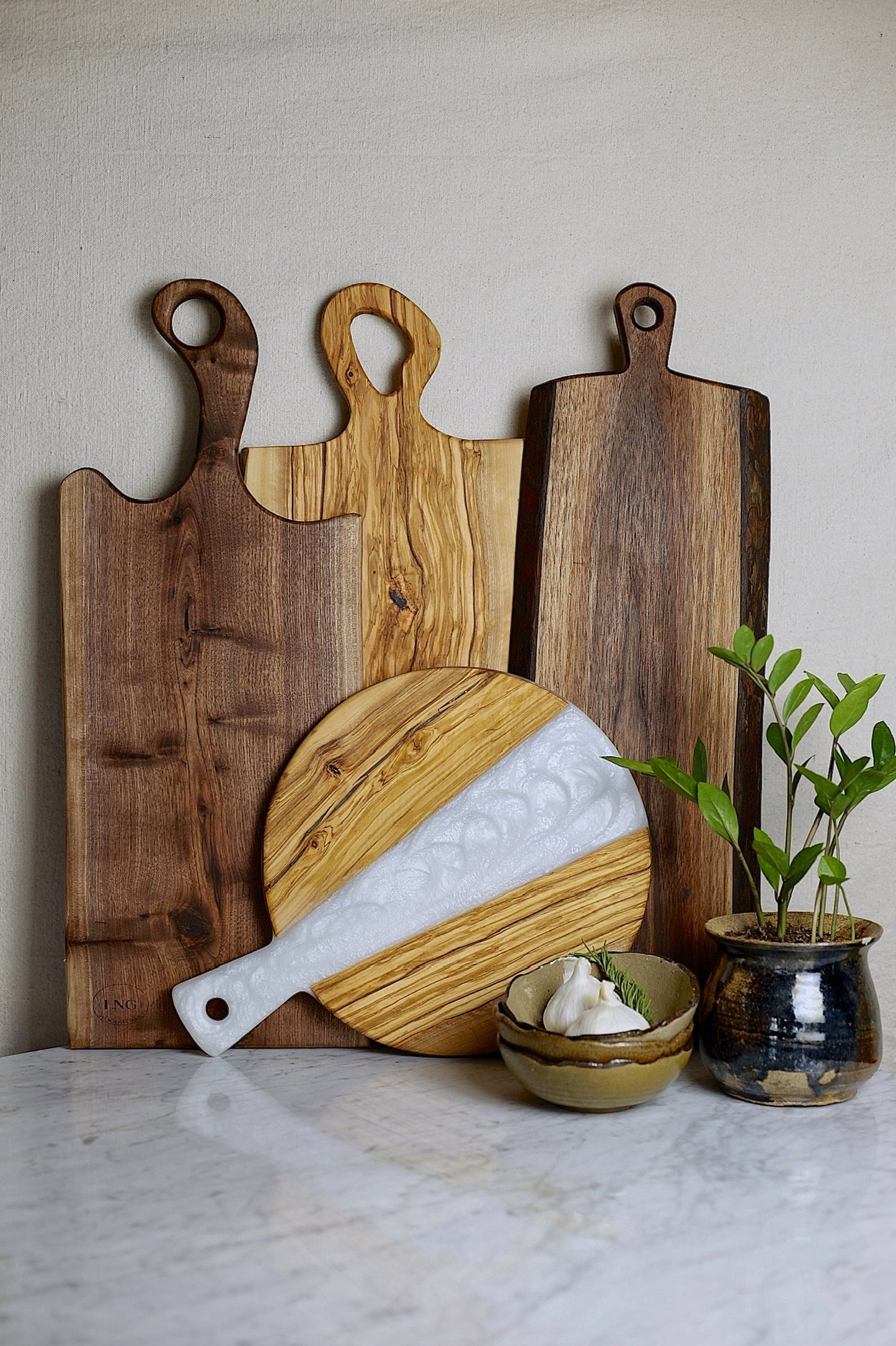Olive wood and white river epoxy display board - 12”