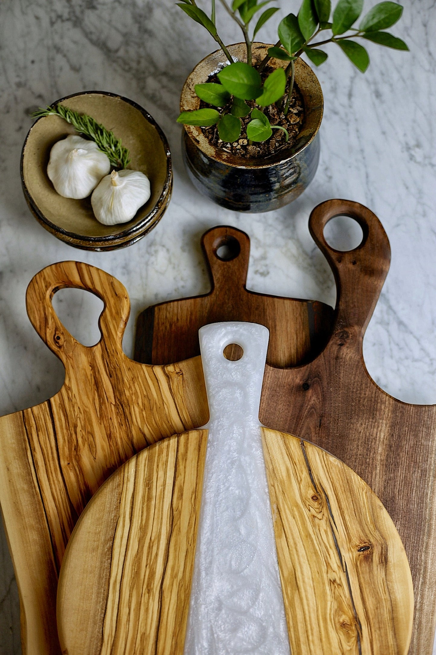 Olive wood and white river epoxy display board - 12”