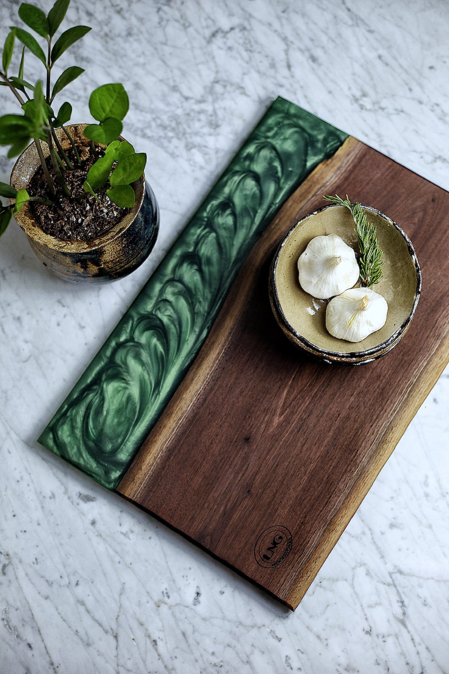 Black newest Walnut Charcuterie Board With Emerald Green Epoxy